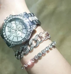 Часы с бриллиантами в стиле хип-хоп для мужчин и женщин, повседневные женские часы с браслетом из кубинской цепи с кристаллами, украшения для мужчин, 5009