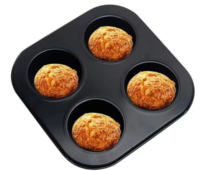4 Cup Muffin Pan Mold - Non-Stick Cupcake Baking Tray/Tin ,Carbon Steel Cake Mould For home, cafe bar and restaurant (Black)