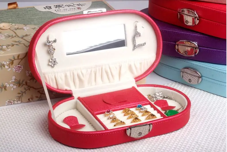 Custom Custom Pu Small Ring Pendant Jewellery Storage Case Travel Organizer Mini Velvet Flocking Lining Oval Leather Jewelry Box
