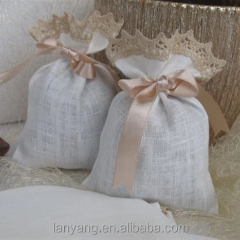 Satin Lace White Linen Burlap WEDDING FAVOUR Pouch Jewelry Candy Bags