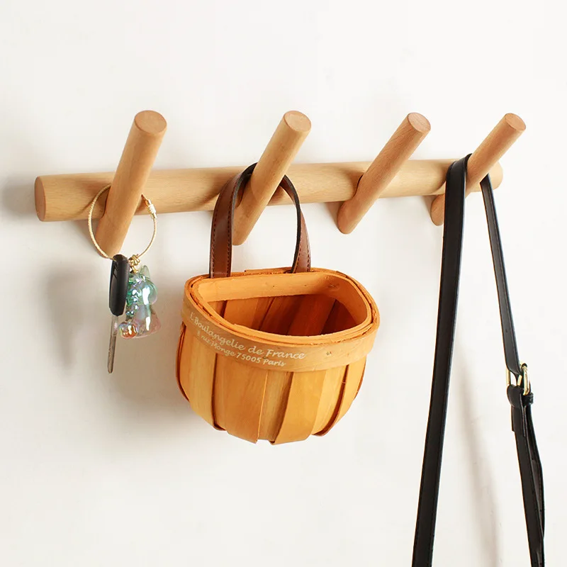 PUSELIFE Wholesale Bedroom Wooden Coat Rack Wall Mounted Space-Saving Hook Rack With 4 Retractable Hooks Hat Coat Hook