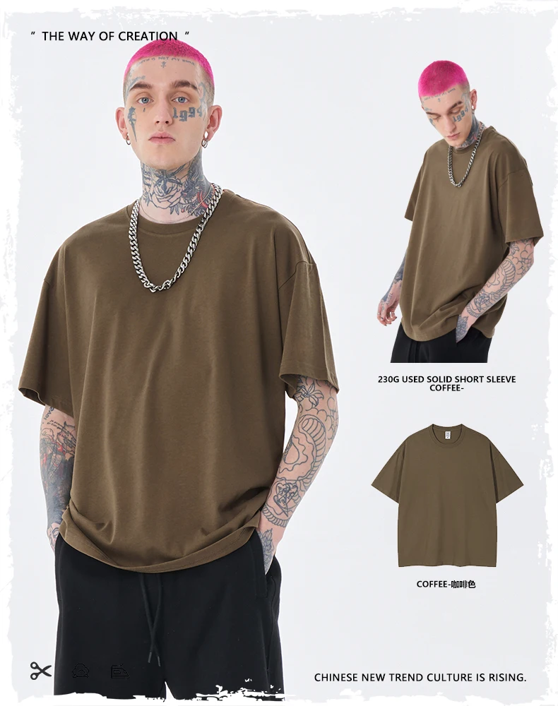 Custom High Quality Men Mock Neck Plus size T-Shirt 100% Cotton Heavyweight Luxury Drop Shoulder Blank T-Shirt For Men