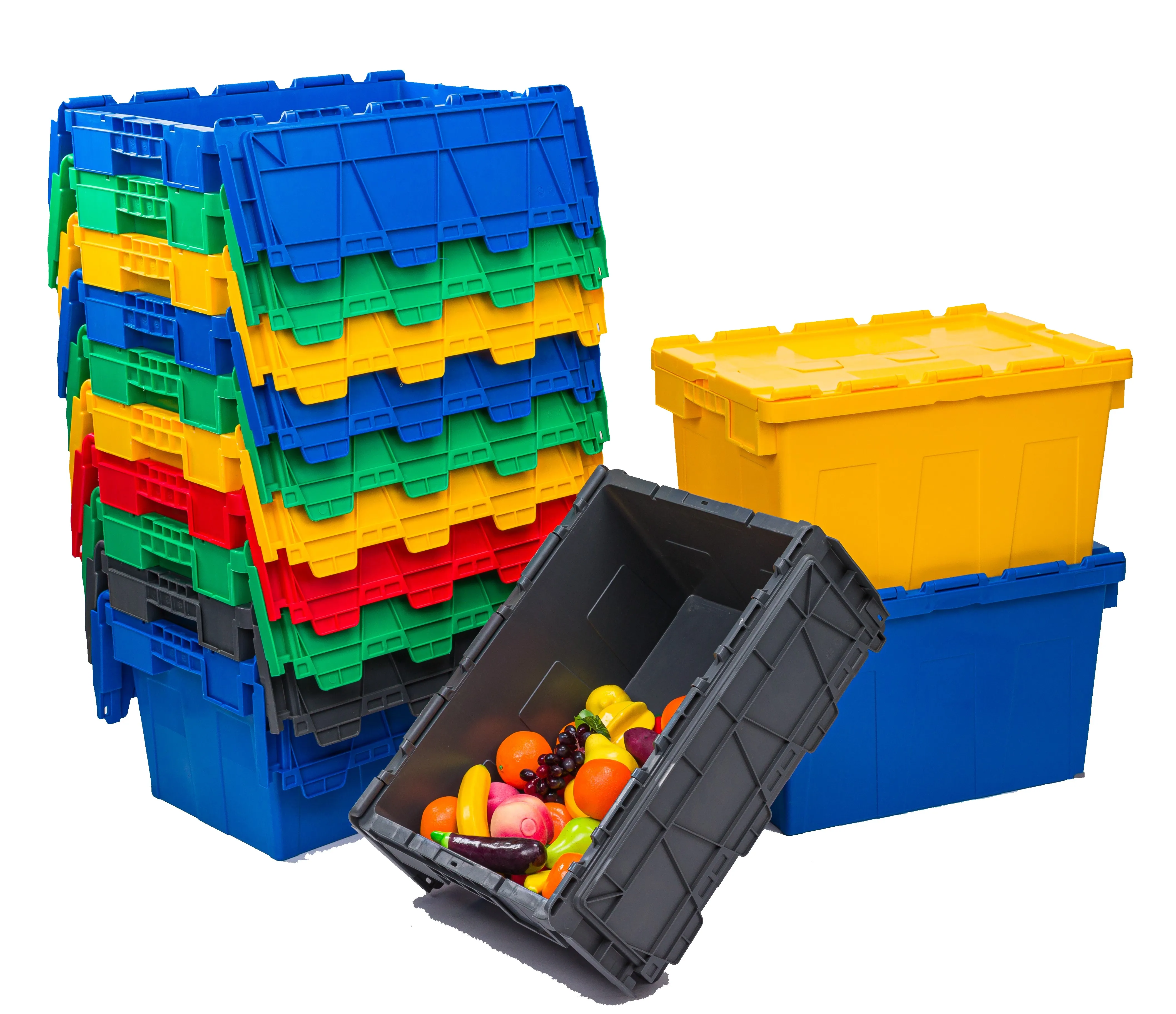 Plastic crate stackable moving box nesting plastic moving crate plastic storage container with lid
