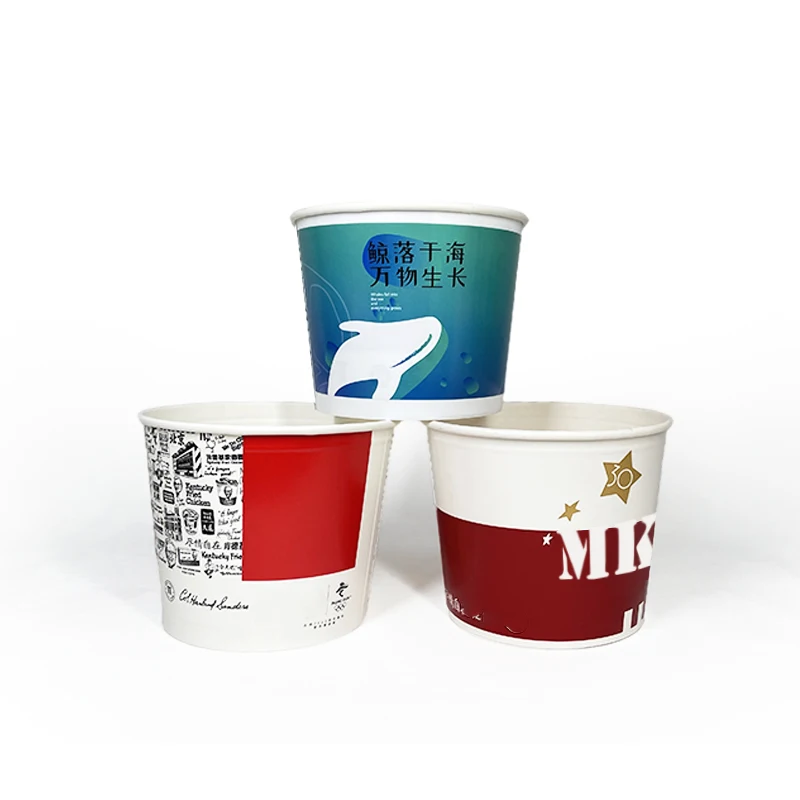 Wholesale disposable reusable custom printed food packing for popcorn soup ice cream fried chicken white paper bucket with lid