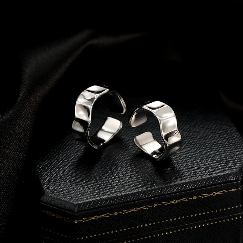 Fine jewelry irregular concave surface dainty ring 925 sterling silver for men and women