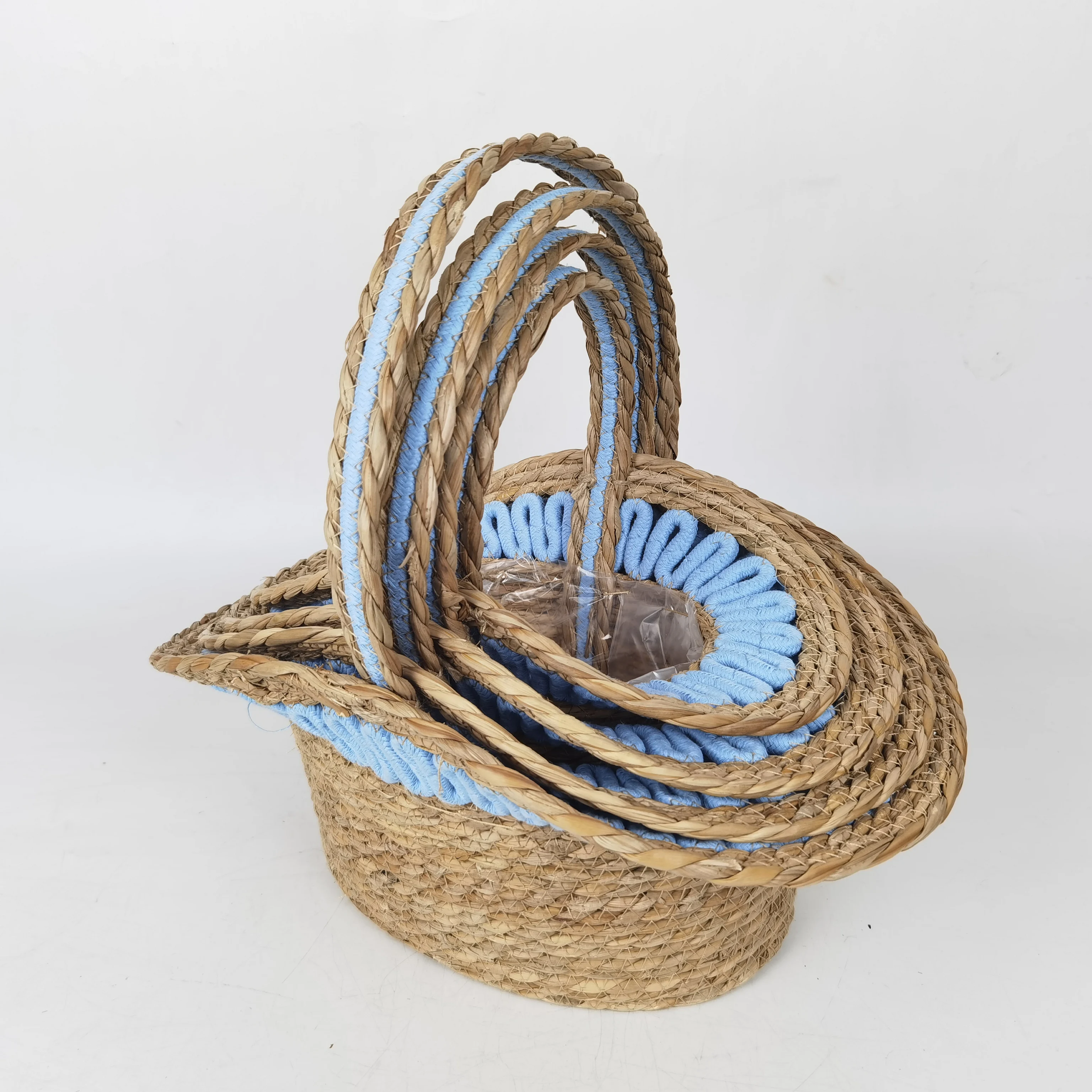 Easter Storage Basket Wedding Flower Handwoven Straw Seagrass Basket with Handle