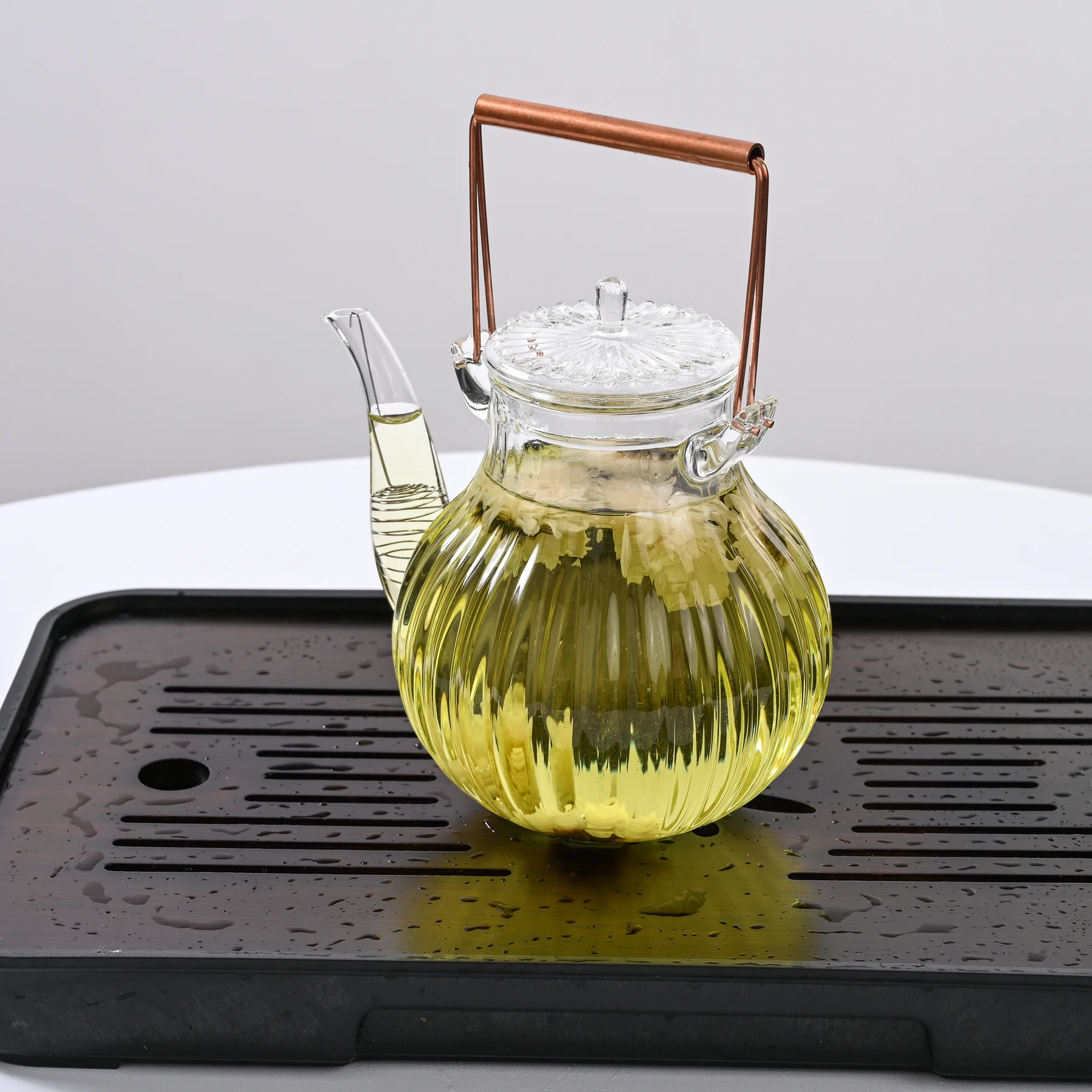 700ml Borosilicate Glass Teapot Heat-resistant Kettle Flower Tea Set Bamboo Handle Teaware Household Office Coffee Bar Supplies