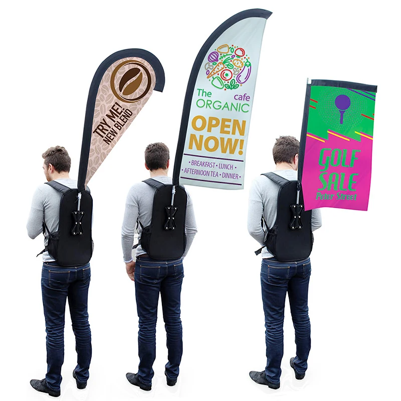 Wholesale Backpack Flag Pole Kit Advertising Teardrop Feather X Shaped Custom Printed Double Sided Backpack Flag Banner