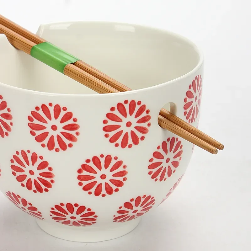 Portable Dinnerware Japanese Ceramic Ramen Bowls Set Ramen Noodle Bowl With Chopsticks Microwave Available