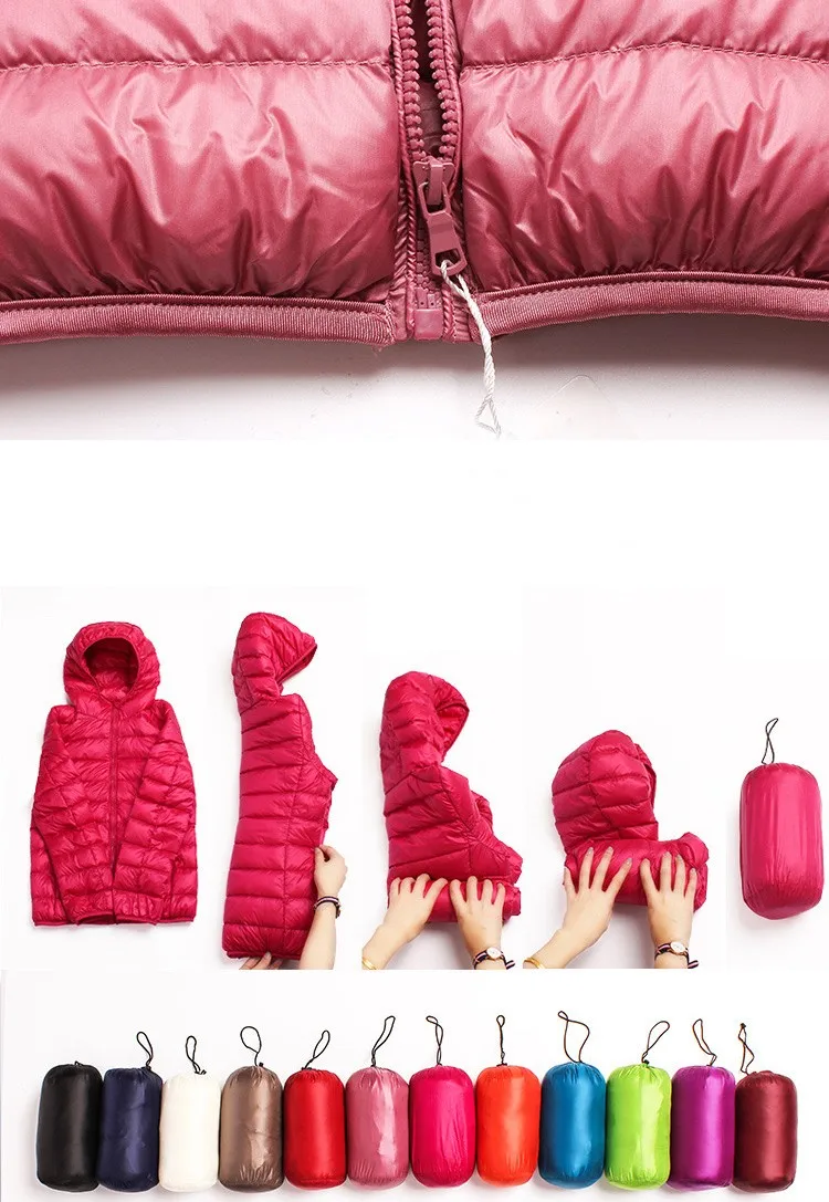 Women Ultralight White Duck Down Jacket Lightweight down jacket winter warm hooded short winter jacket