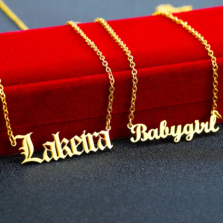 Hot Sale Stainless Steel Personalized Jewelry 14K 18K 24K Gold Plated Letter Pendant Name Plate Necklace