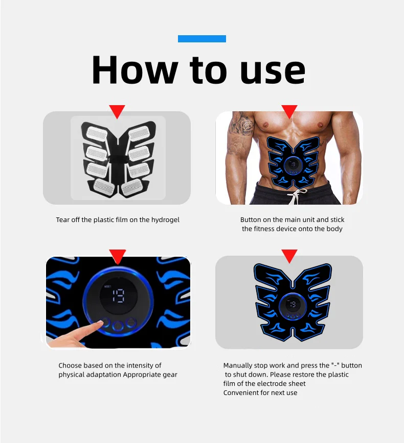 High Quality Gel Massage Pad Abdominal Trainer 8 Packs Toning Belt Arm Leg Fat Burner Smart Ems Muscle Stimulator