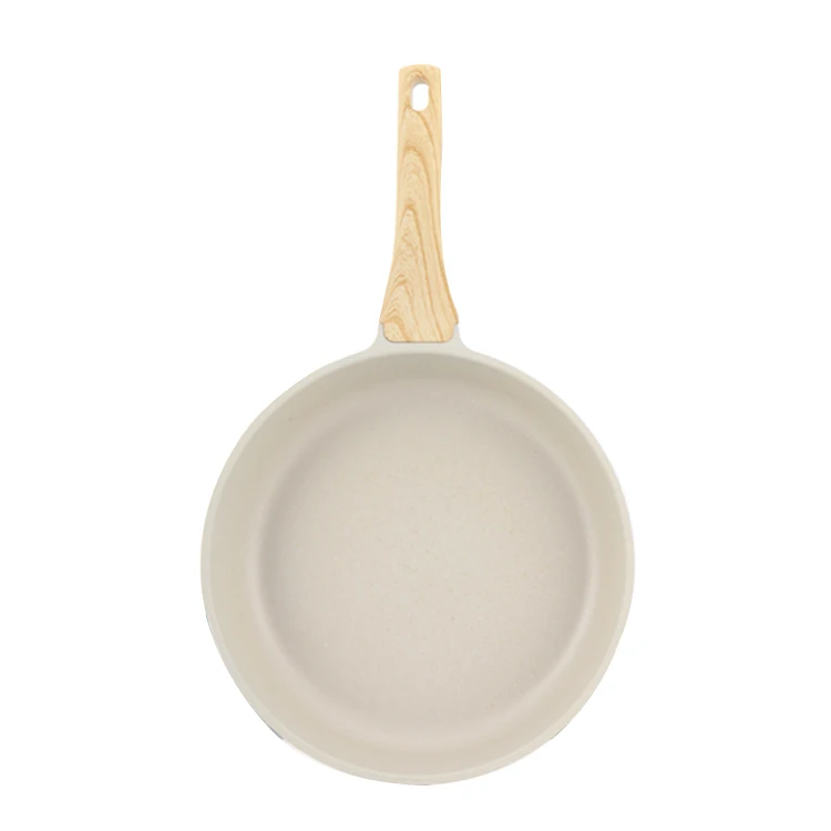 20cm 24cm 26cm 28cm 30cm 32cm Kitchen White Ceramic Coating Stick Wood Grain Handle Non Stick Pan