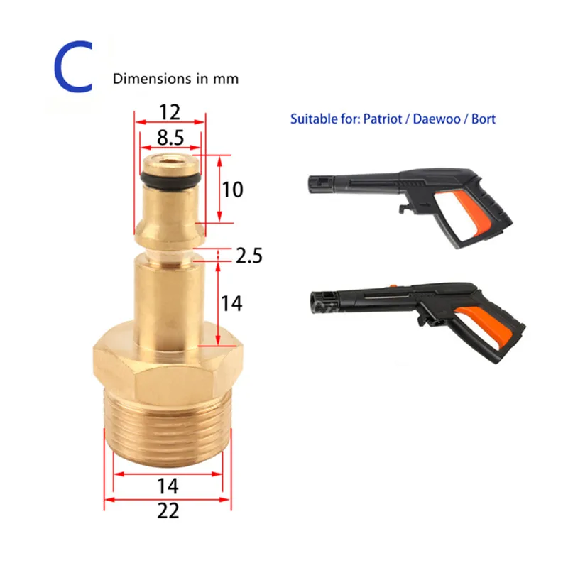 High pressure washer Car Washer Hose Connector Converter M22 14mm Thread for AR Patriot Daewoo Lavor Black Decker Bosch Bort