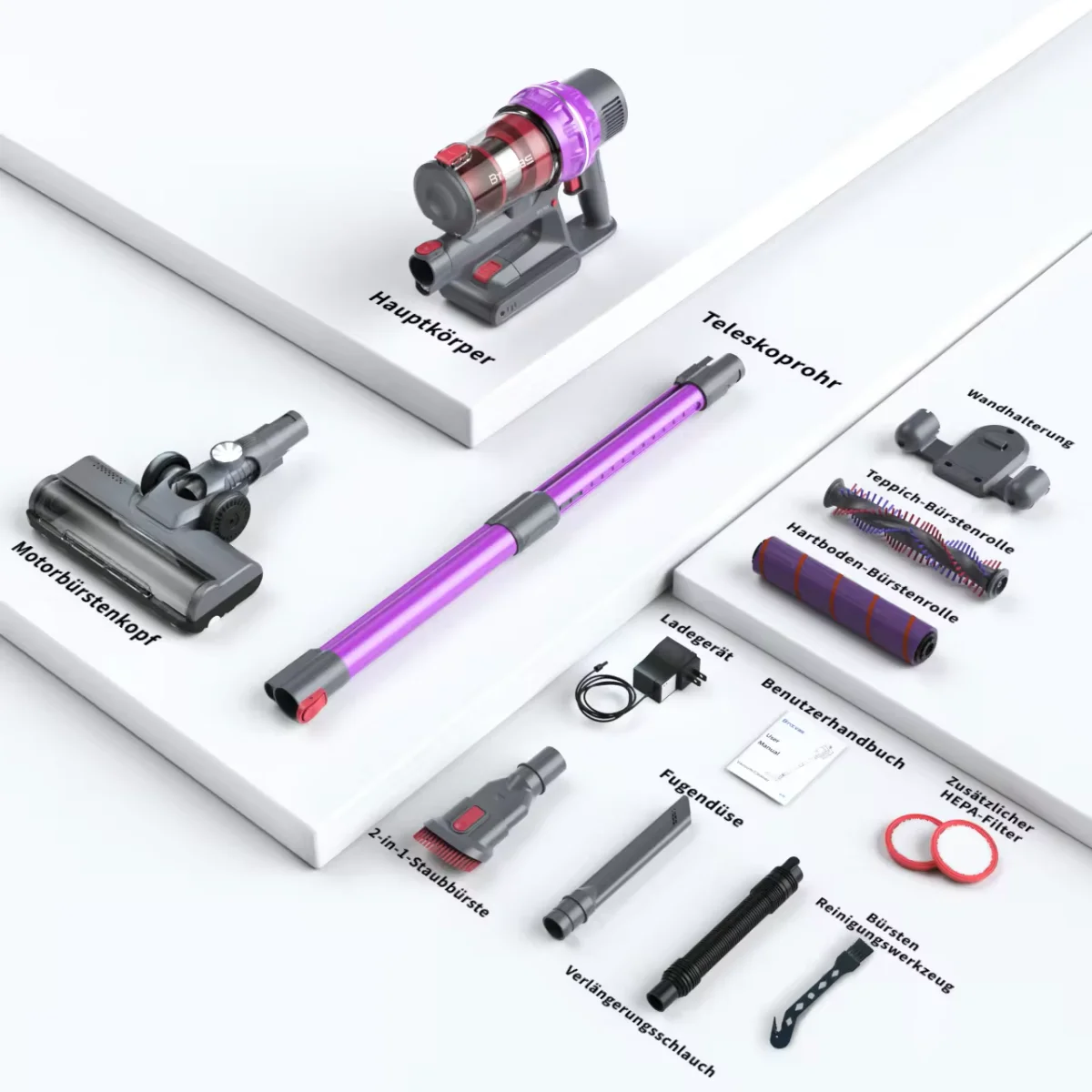 Brotec Led Light Motorized Brush Cyclone Vacuum Cleaner Telescopic Tube Cleaner Clean Carpet Floor 20kPa 380W Vacuum Cleaner