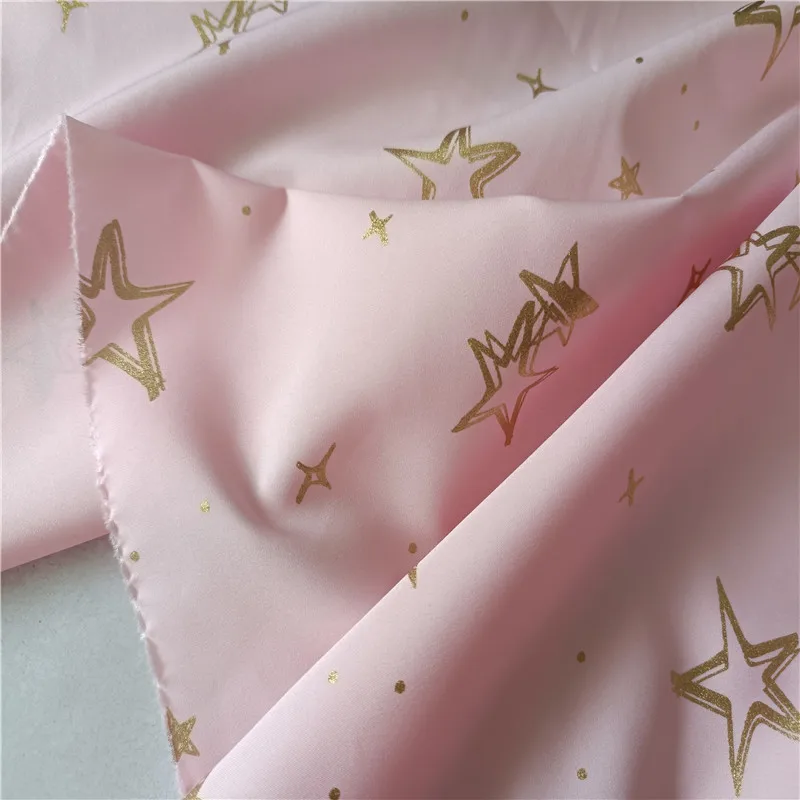 100 polyester taffeta poly hot foil PU film printing gold foil star design fabric