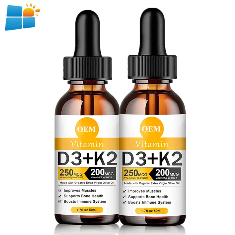 OEM/ODM/OBM High Quality Vitamin D3 K2 Drops Oral Oil Support Bones Vitamin D3K2 Liquid Drops Immune System and Energy Levels