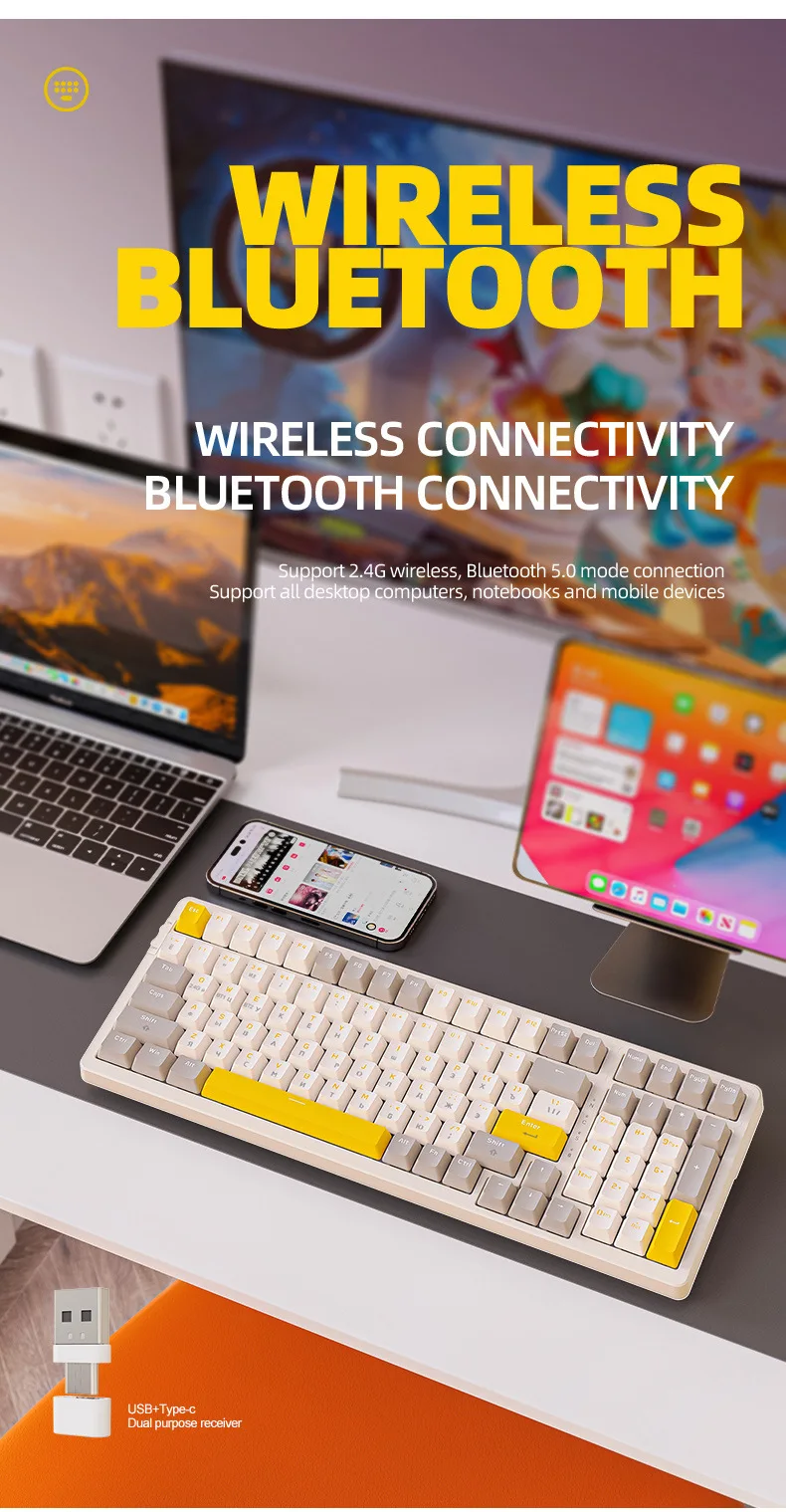 Free Wolf K96 BT Wireless Dual Mode Russian Mechanical Keyboard Customized Computer Game Russian Hot Plug Mechanical Keyboard