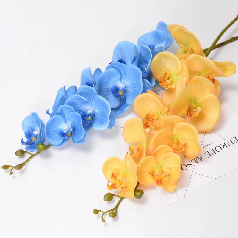 Indoor Potted Artificial Orchid Home Decoration Fake Flower Ornaments 3D latex Touch Individual 9 Heads Phalaenopsis