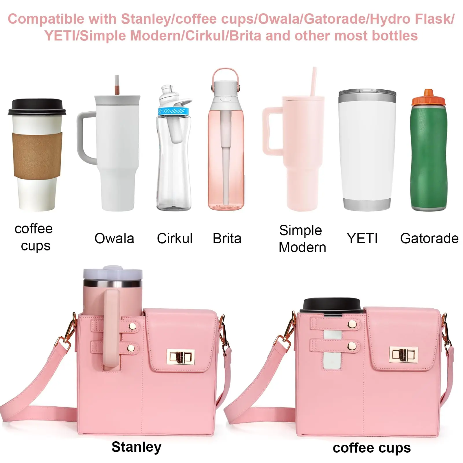2024 Trendy PU Leather Bottle Sleeve Crossbody Bag Luxury Quality Cup Holder Purse for Women Durable Waterproof Carry on Handbag