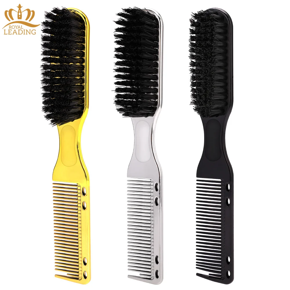 Private Label Barber Supplies Gold Double Sided Beard Styling Brush And Comb Set Barber Neck Duster Brush
