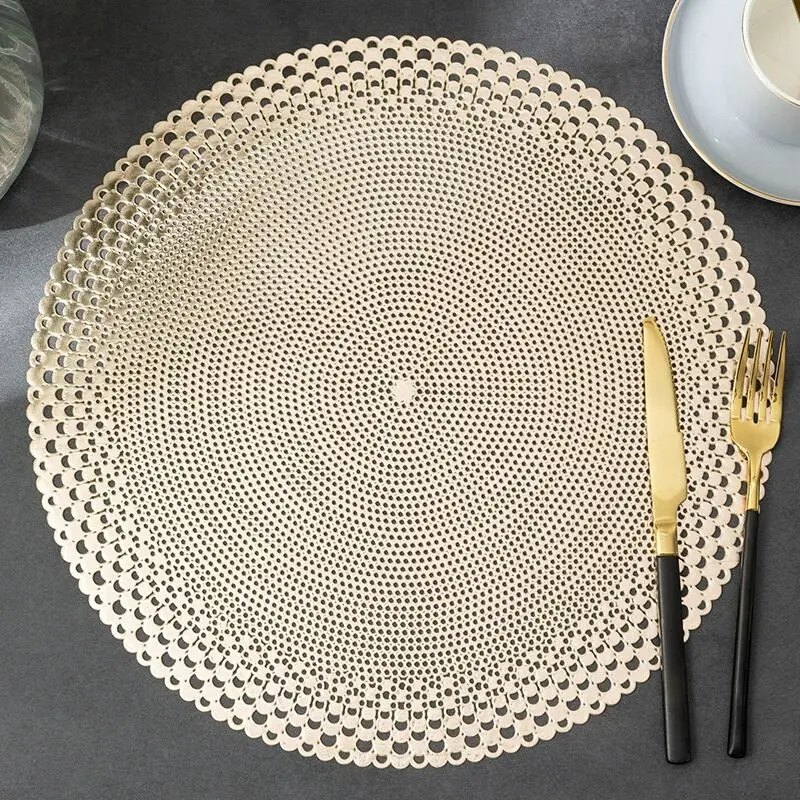 2023 CR Gold Luxury Placemats 15 inch Pressed Vinyl Round Table Mates for Dining Table