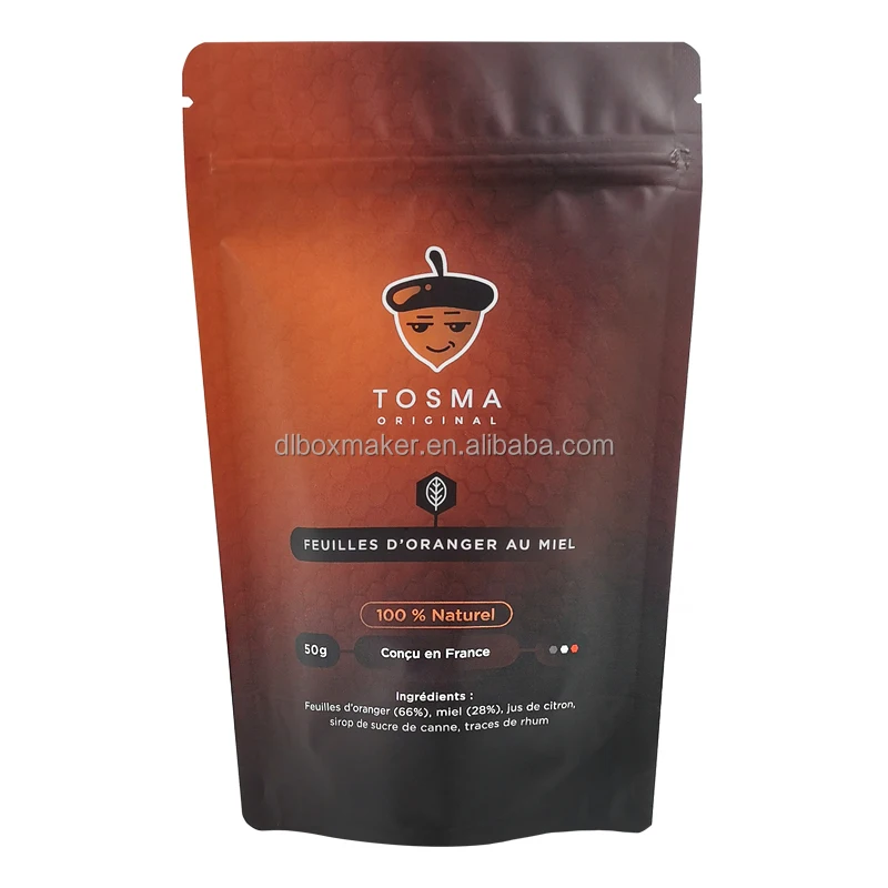 Custom Biodegradable Food Packaging Eco Friendly Bags Printed for Food Compostable Zip Bag Tea Stand Up Paper Pouch for Snacks