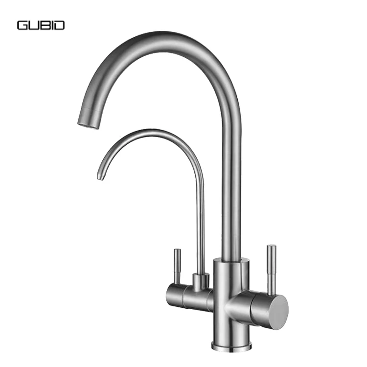 Lead-free 3 way Filtered Drinking Mixer Tap Stainless Steel Satin Water Purifier Kitchen Faucet Water Mixes for RO Water System