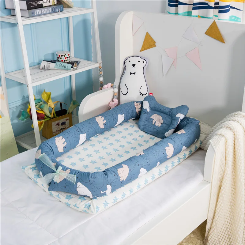
Baby Bassinet for Bed Polar Baby Lounger Breathable Hypoallergenic Co-Sleeping Baby Bed 100% Cotton Portable Crib 
