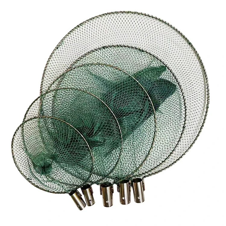 Hot sale green color hand knotted nylon mesh fish catch net head landing net for fishing