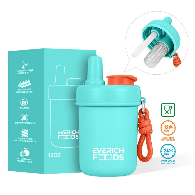 Everich Kids Water Bottle Eco Reusable Children Straw Water Cup with Silicone Sleeve Baby Milk Bottle Cup