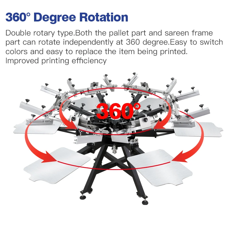 6-Head Manual T-Shirt Screen Printing Machine 6-Color 6-Station Printer Press 360° Rotate Easy to Operate and Manual