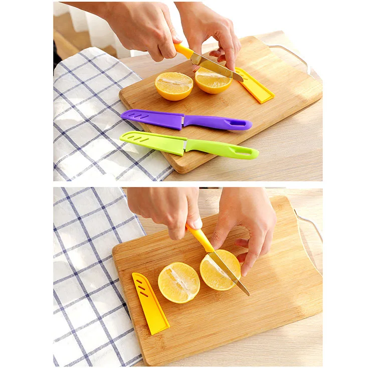 
High Quality Stainless Steel Colorful Handle Cheap Portable Paring Knife With PP Sheath 