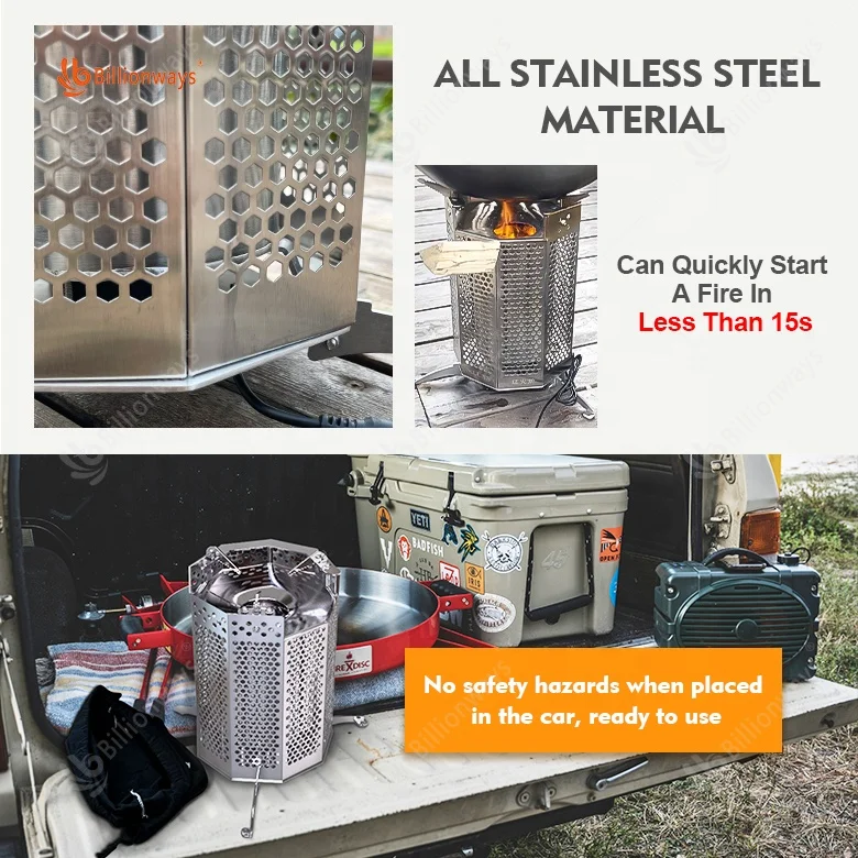 Factory Direct Portable Barbecue Windproof Wood Burning Stoves Stainless Steel Outdoor Camping Picnic Charcoal bbq Grill