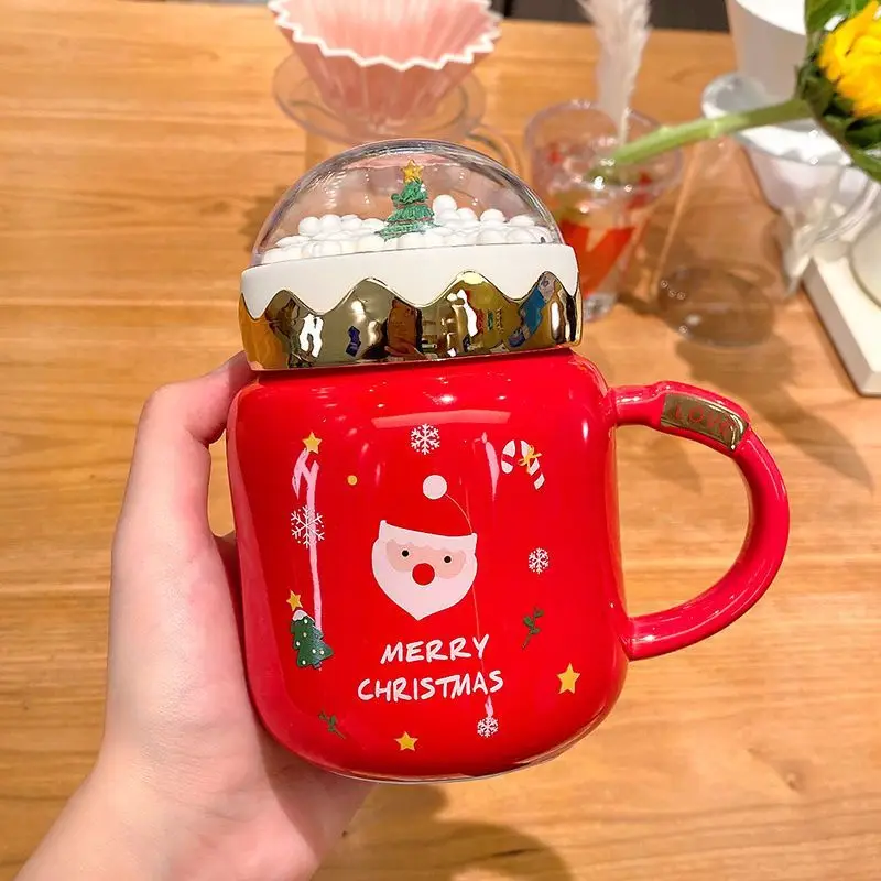 Christmas Ceramic Cup with Cute Couple Handle Office Creative Gift Mug with Lid Micro Landscape Design Europe Style for Party