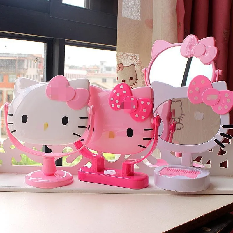 Складное настольное зеркало для макияжа Hello KT Cat с расческой вращающееся на