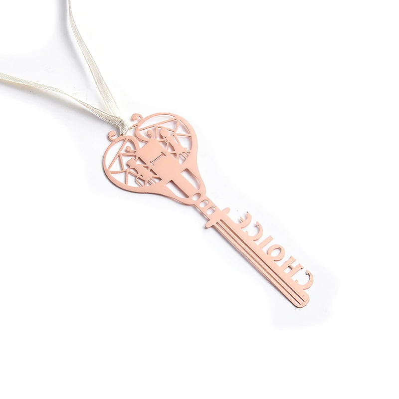 Creative Fancy Design High Quality Custom Gift Hollow Key Shape Rose Gold Metal Bookmark