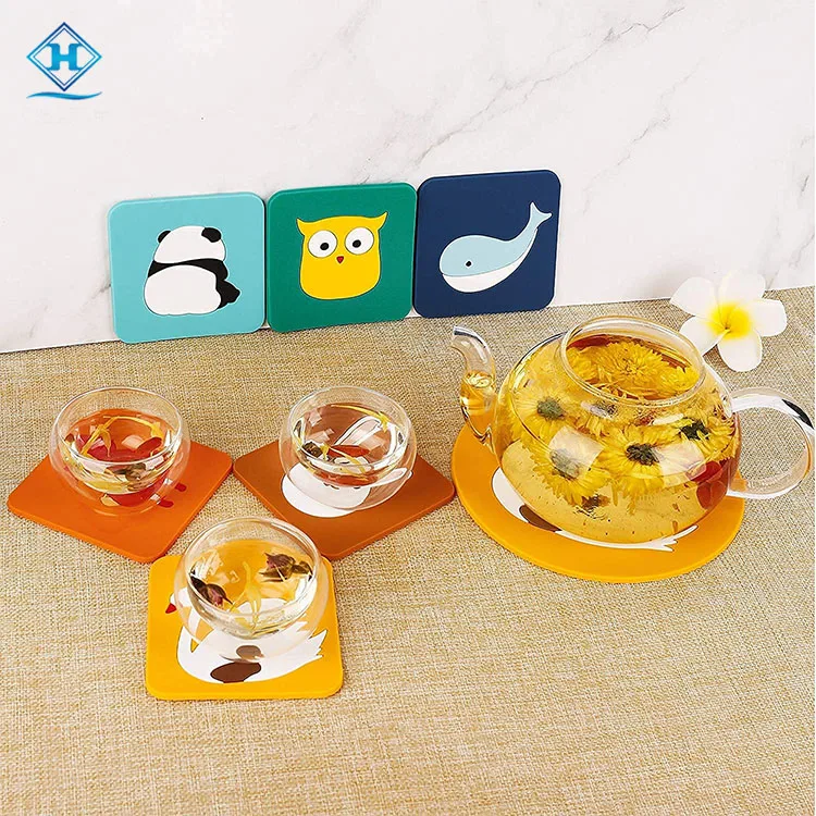 Amazon Hot Sale OEM Scald-Proof Anti slip Table Mat Fashion Cartoon Shape Dinner Set PVC Dish Kids Coaster