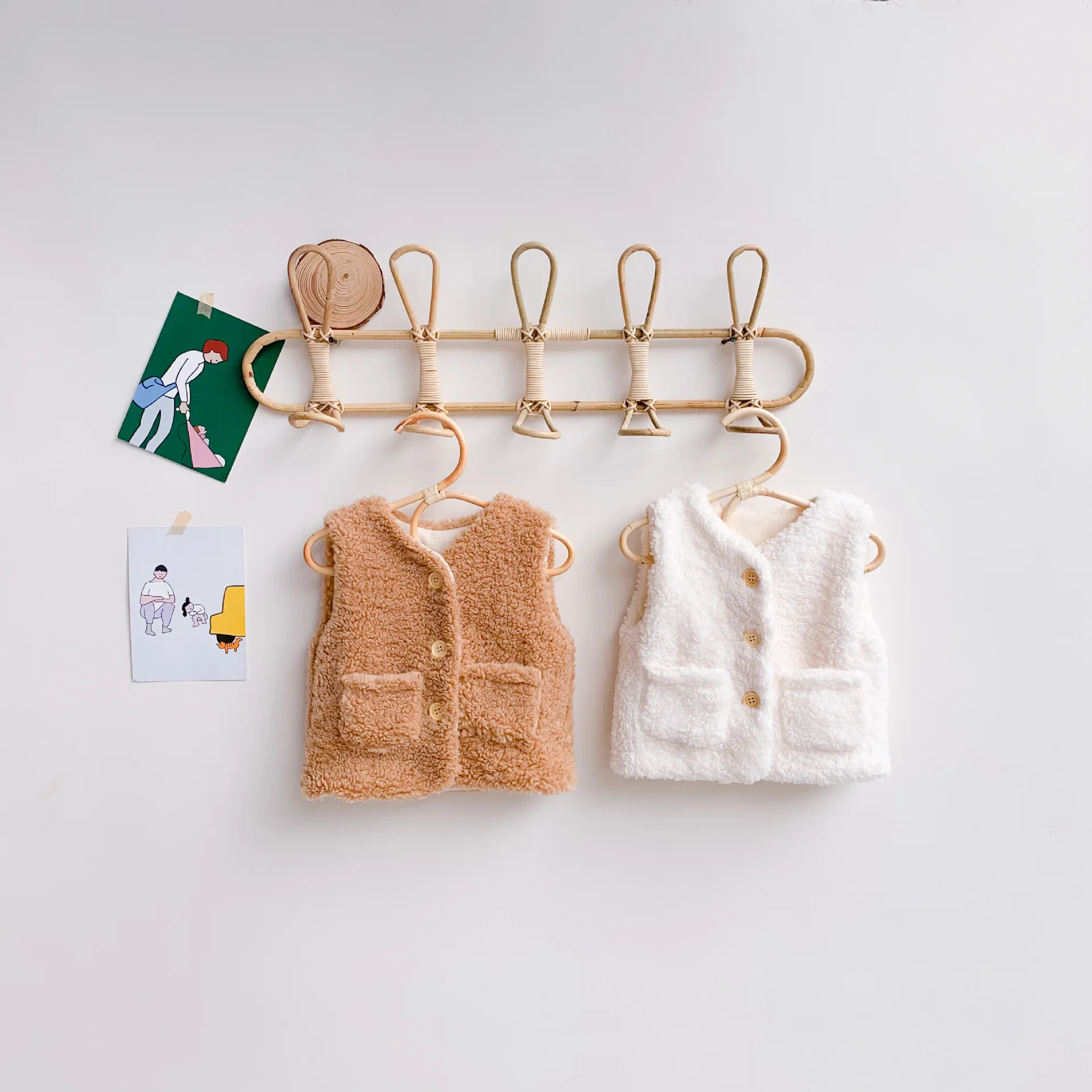 New Arrived V Neck Solid Plush Winter Baby Boys Girls Vest Top