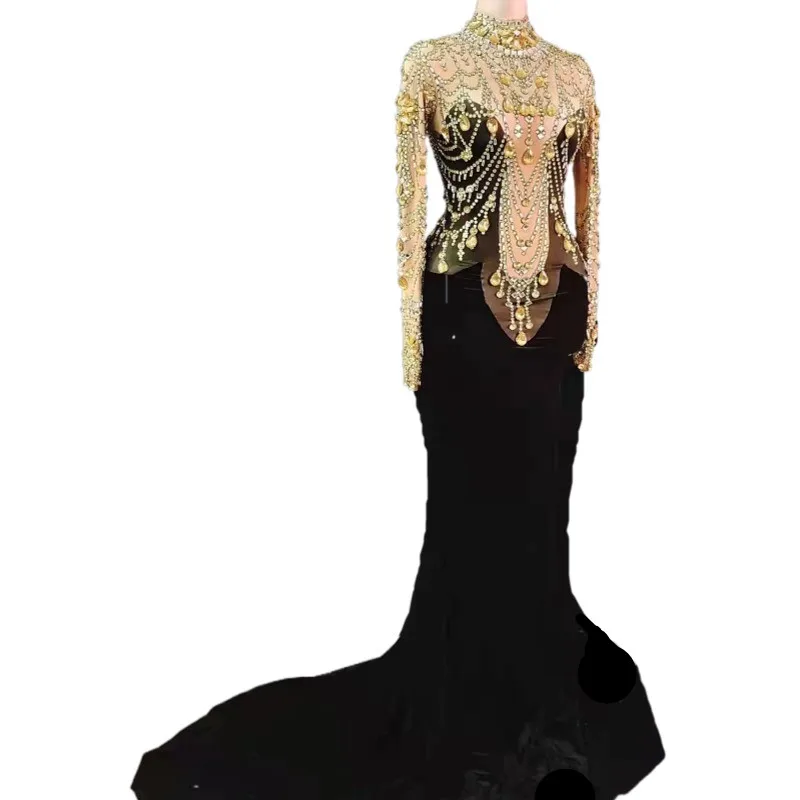 Vestido Elegant Velvet Dinner Gown Bodycon Diamond Long Birthday Party Wedding Guest Dress Women Mermaid Prom Evening Dresses