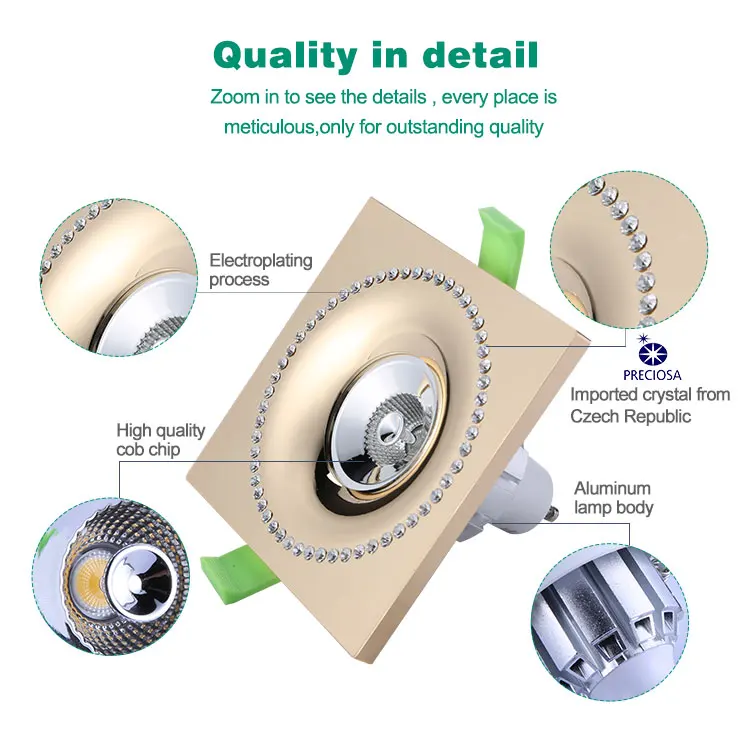New design top quality indoor aluminum round square ceiling AC 85-265 dimmable GU10 frame COB recessed led spotlight