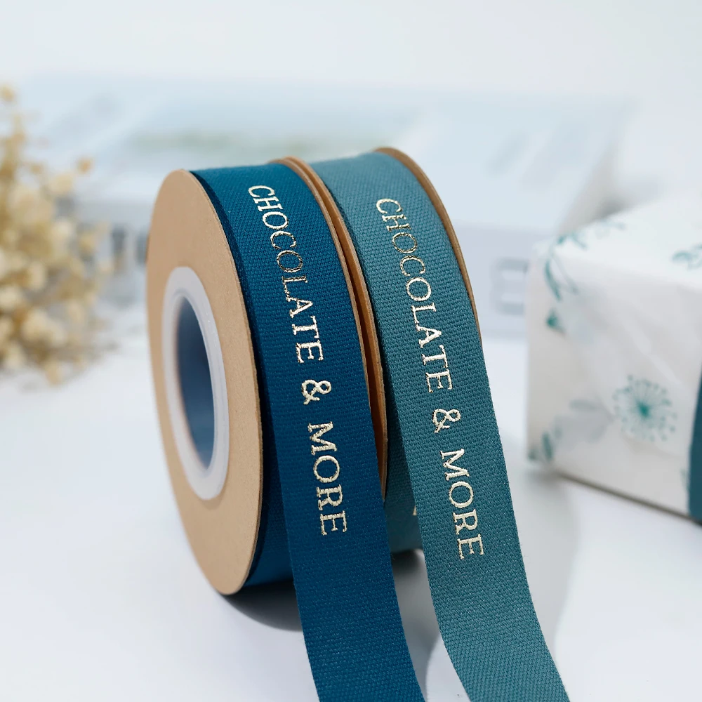 Custom logo gift packaging custom brand ribbon 1 inch cotton hot stamping printed ribbons for cake flower warping