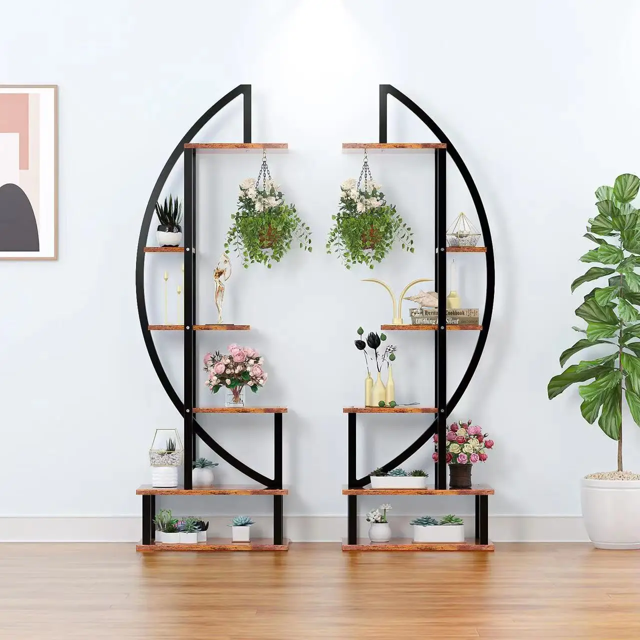 Round flower shelf living room modern floor-standing indoor balcony multi-layer craft storage rack half-moon flower pot rack
