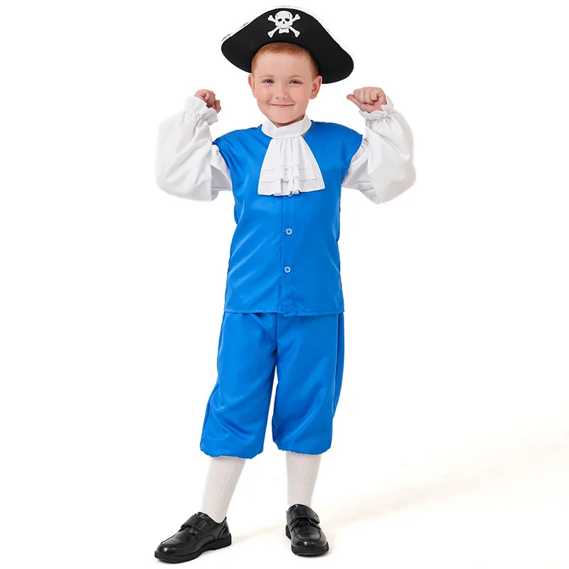 Halloween costume Boy pirate Captain Medieval navigator blue first mate sailor costume