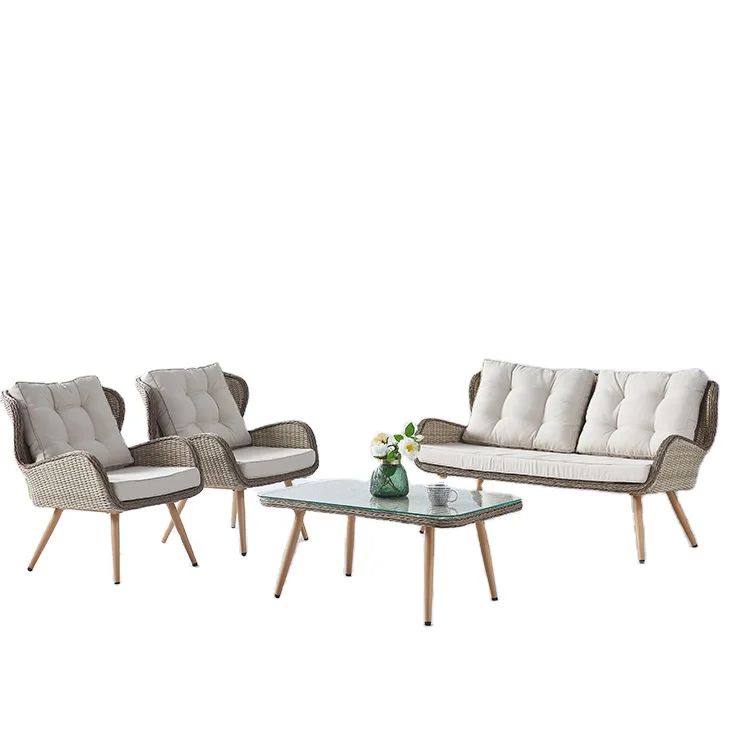 4pcs Furniture Outdoor Patio Set Furniture Patio Garden Table and Rope Chair Sofa Sets Outdoor Garden Furniture Set