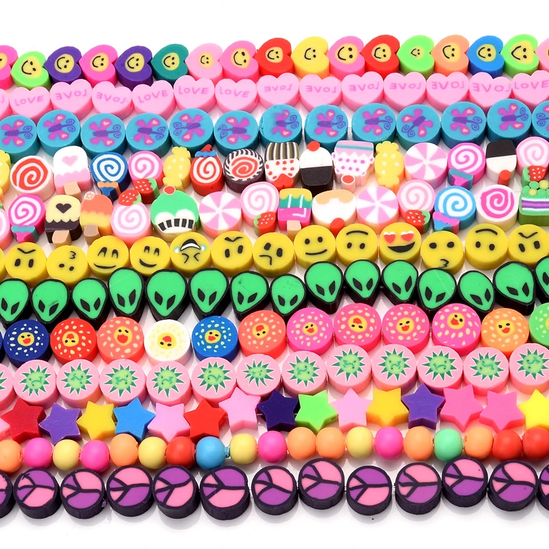 New Style Clay Beads Approx 40Pcs 10mm Animal Flat Round Loose Handmade Polymer Spacer Bead for Jewelry Making Necklace Bracelet
