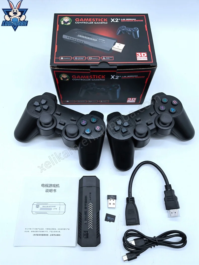 CoolRabbie X2+ Game Stick 4K GD10 X2 Plus Retro Video Game Console HD 64GB 37000 Mini Classic Gaming Console For PSP/N64/PS1