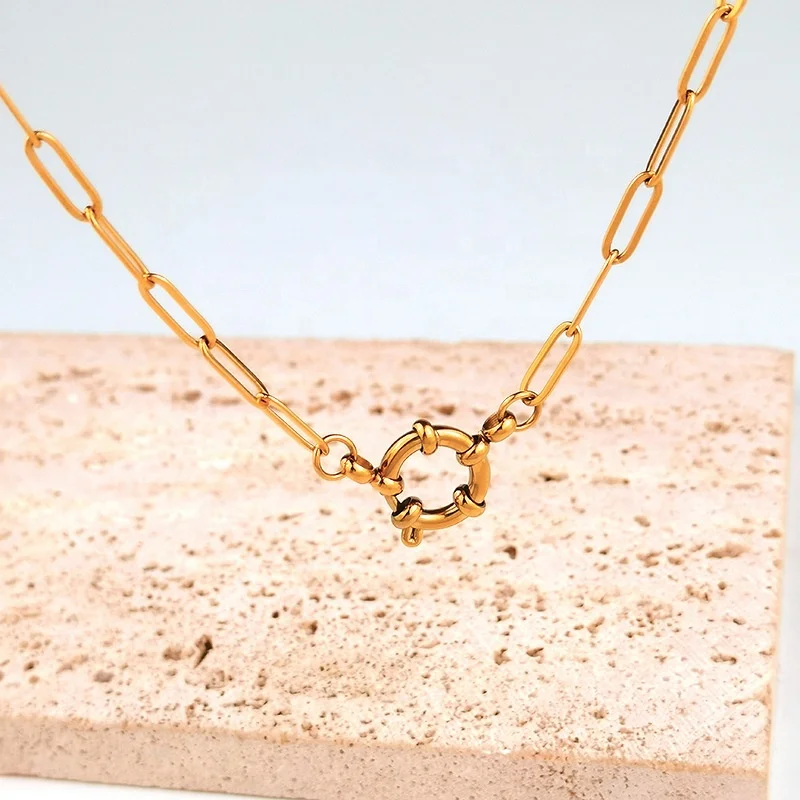 INS Fashion New Spring Buckle Pendant Necklace Stainless Steel Plating 18K Gold O Blade Stainless Steel Fashion Jewelry Necklace