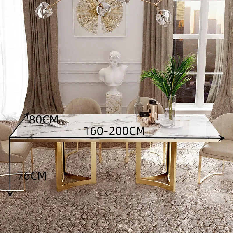 Modern Luxury Golden Stainless Steel Dining Table with Marble Top Sintered Stone for Room Furniture Set