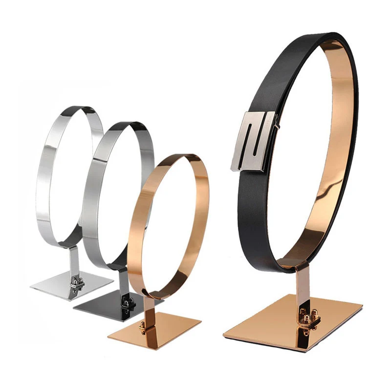 Wholesale Counter Stainless Steel Belt Hange Display Rack Gold Store Single Standing Belt Display Rack